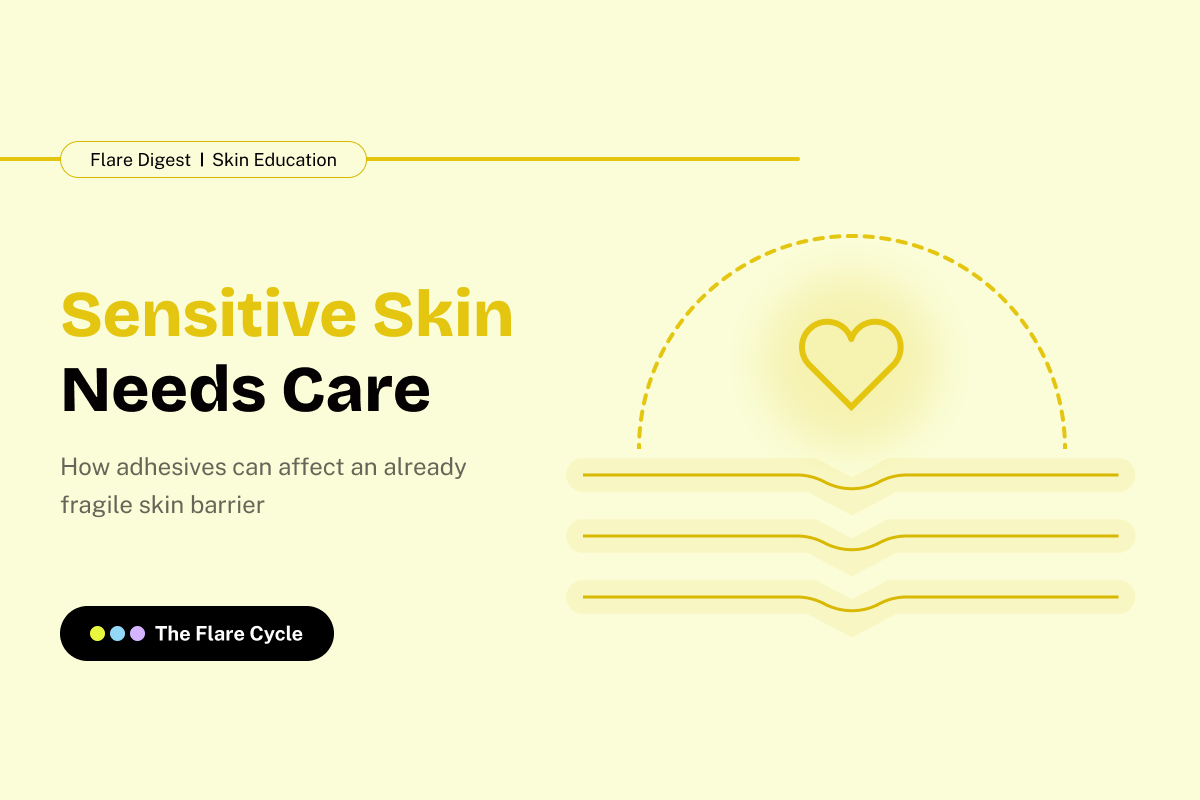 Flare Digest banner on how adhesives can affect sensitive, flare-prone skin.